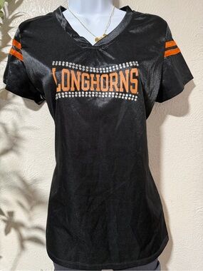 Pro Edge Black Longhorns V-Neck Tee with Orange Accents